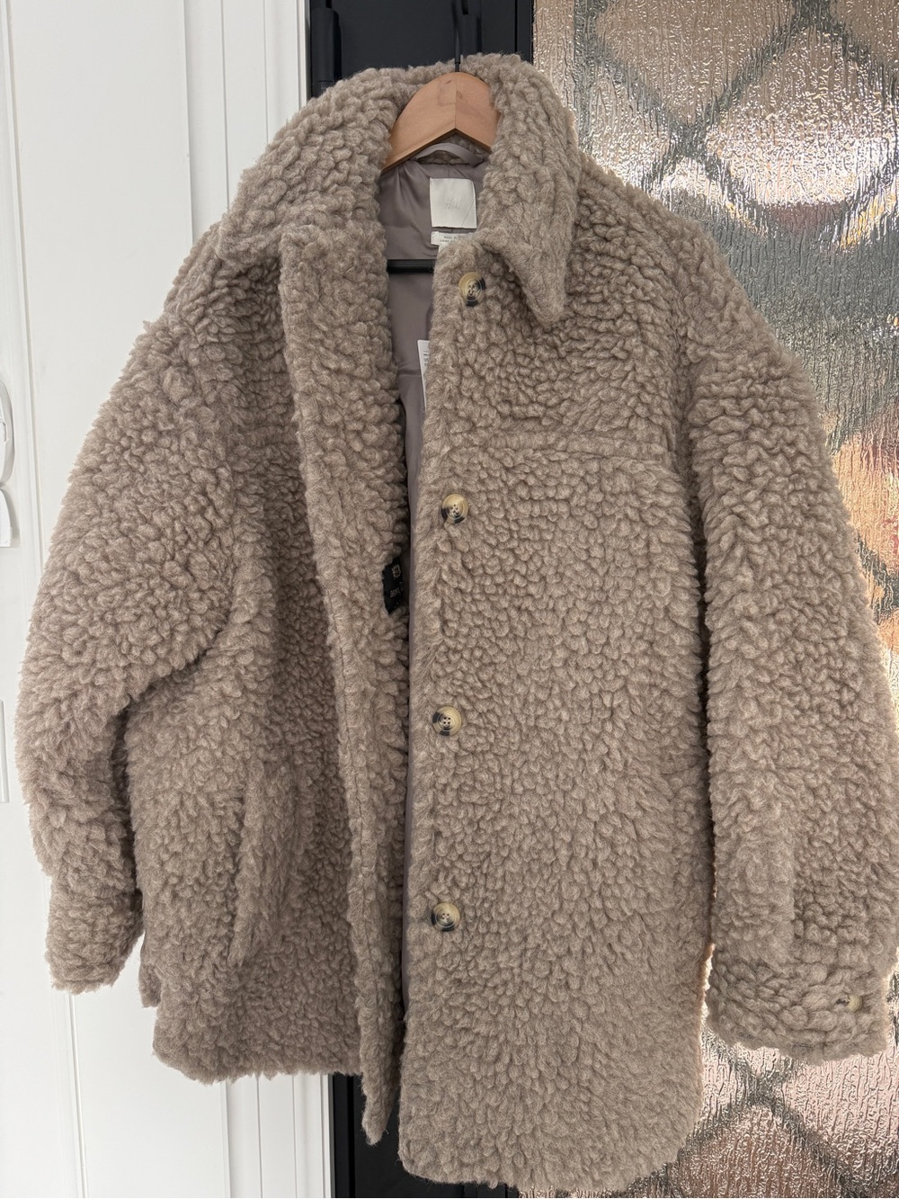 Women’s H&M Taupe Textured Sherpa Pea Coat